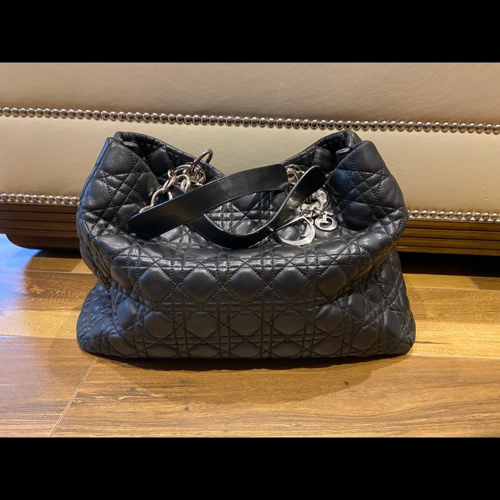 Dior soft chain tote cannage quilt lambskin large